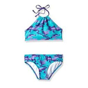 Kanu Surf Big Girl Mahina Beach Sport Halter Bikini 2-piece, Blue, Size 12 7041